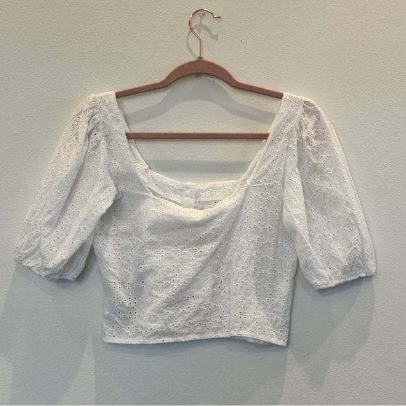 NWT NafNaf Paris White Eyelet Women's crop Top size Small - Picture 1 of 9